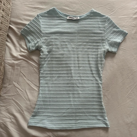 Princess Polly Tops - Princess Polly Light Blue Short Sleeve Textured Knit Top